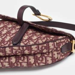 Pre Owned Dior Burgundy Oblique Canvas And Leather Saddle Shoulder Bag