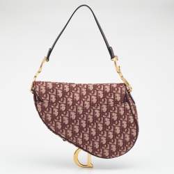 Pre Owned Dior Burgundy Oblique Canvas And Leather Saddle Shoulder Bag