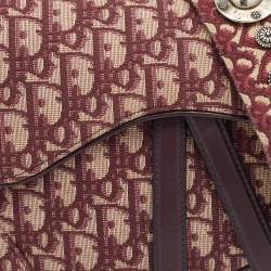 Pre Owned Dior Burgundy Oblique Canvas And Leather Saddle Shoulder Bag