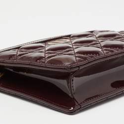 Pre Owned Dior Burgundy Cannage Patent Leather Caro Zipped Chain Pouch