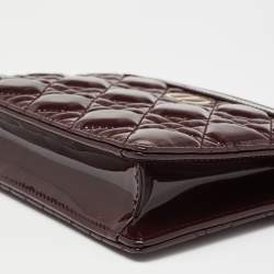 Pre Owned Dior Burgundy Cannage Patent Leather Caro Zipped Chain Pouch