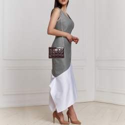 Pre Owned Dior Burgundy Cannage Patent Leather Caro Zipped Chain Pouch