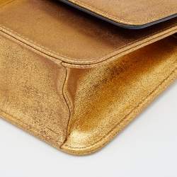 Pre Owned Dior Metallic Gold Crinkled Leather Miss Flap Shoulder Bag