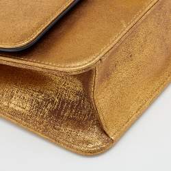 Pre Owned Dior Metallic Gold Crinkled Leather Miss Flap Shoulder Bag