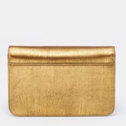 Pre Owned Dior Metallic Gold Crinkled Leather Miss Flap Shoulder Bag