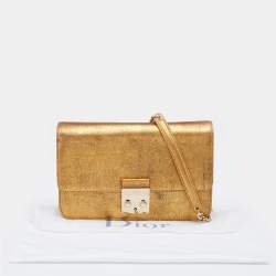 Pre Owned Dior Metallic Gold Crinkled Leather Miss Flap Shoulder Bag