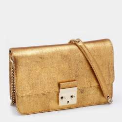 Pre Owned Dior Metallic Gold Crinkled Leather Miss Flap Shoulder Bag