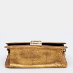 Pre Owned Dior Metallic Gold Crinkled Leather Miss Flap Shoulder Bag