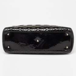 Pre Owned حقيبة يد توتس ديور ليدي ديور جلد كاناج أسود لامع كبيرة