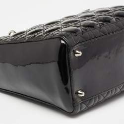 Pre Owned حقيبة يد توتس د يور ليدي ديور جلد كاناج أسود لامع كبيرة