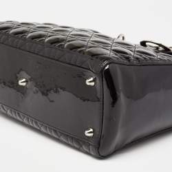 Pre Owned حقيبة يد توتس ديور ليدي ديور جلد كاناج أسود لامع كبيرة