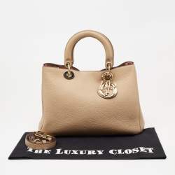 Pre Owned Dior Beige Leather Medium Diorissimo Shopper Tote