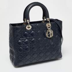 Pre Owned Dior Navy Blue Cannage Leather Large Lady Dior Tote