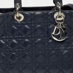 Pre Owned Dior Navy Blue Cannage Leather Large Lady Dior Tote