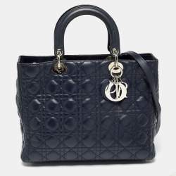 Pre Owned Dior Navy Blue Cannage Leather Large Lady Dior Tote