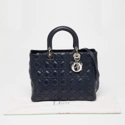 Pre Owned Dior Navy Blue Cannage Leather Large Lady Dior Tote