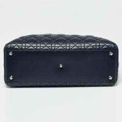 Pre Owned Dior Navy Blue Cannage Leather Large Lady Dior Tote