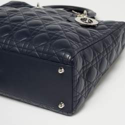 Pre Owned Dior Navy Blue Cannage Leather Large Lady Dior Tote