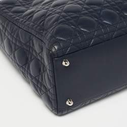 Pre Owned Dior Navy Blue Cannage Leather Large Lady Dior Tote
