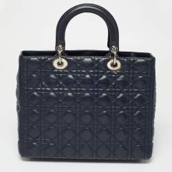 Pre Owned Dior Navy Blue Cannage Leather Large Lady Dior Tote