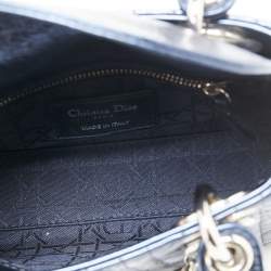 Pre Owned Dior Metallic Blue Cannage Crinkled Leather Mini Lady Dior Tote