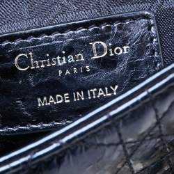 Pre Owned Dior Metallic Blue Cannage Crinkled Leather Mini Lady Dior Tote
