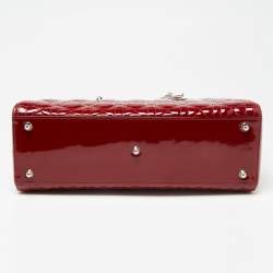 Pre Owned Dior Red Cannage Patent Leather Large Lady Dior Tote