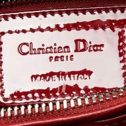 Pre Owned Dior Red Cannage Patent Leather Large Lady Dior Tote