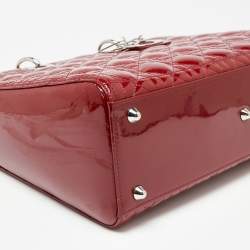 Pre Owned Dior Red Cannage Patent Leather Large Lady Dior Tote