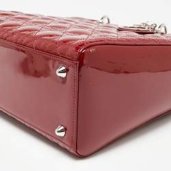 Pre Owned Dior Red Cannage Patent Leather Large Lady Dior Tote