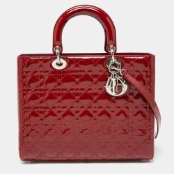 Pre Owned Dior Red Cannage Patent Leather Large Lady Dior Tote