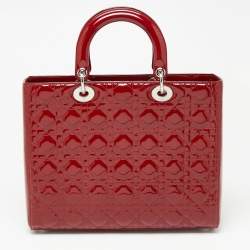 Pre Owned Dior Red Cannage Patent Leather Large Lady Dior Tote