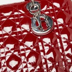 Pre Owned Dior Red Cannage Patent Leather Large Lady Dior Tote