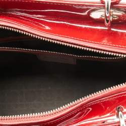 Pre Owned Dior Red Cannage Patent Leather Large Lady Dior Tote