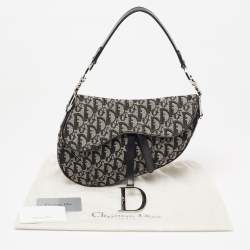 Pre Owned Dior Black Oblique Canvas and Leather Saddle Bag