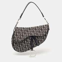 Pre Owned Dior Black Oblique Canvas and Leather Saddle Bag