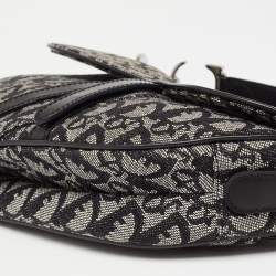 Pre Owned Dior Black Oblique Canvas and Leather Saddle Bag