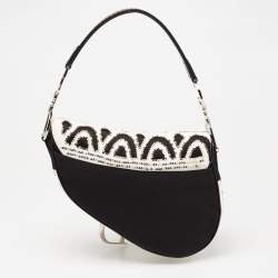 Dior Black/White Fabric and Sequins Saddle Bag
