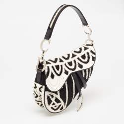 Dior Black/White Fabric and Sequins Saddle Bag