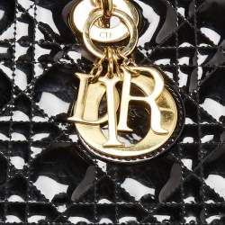 Pre Owned Dior Black Cannage Patent Leather Large Lady Dior Tote