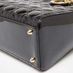 Pre Owned Dior Black Cannage Patent Leather Large Lady Dior Tote