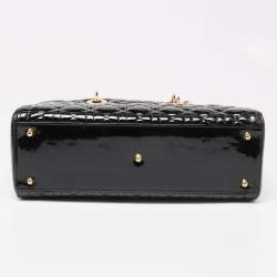 Pre Owned Dior Black Cannage Patent Leather Large Lady Dior Tote