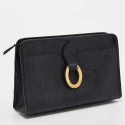 Pre Owned Dior Black Oblique Coated Canvas And Leather Clutch