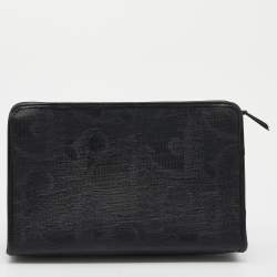 Pre Owned Dior Black Oblique Coated Canvas And Leather Clutch