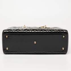 Pre Owned Dior Black Cannage Patent Leather Large Lady Dior Tote