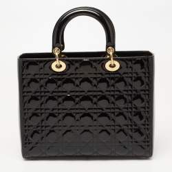 Pre Owned Dior Black Cannage Patent Leather Large Lady Dior Tote