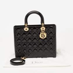 Pre Owned Dior Black Cannage Patent Leather Large Lady Dior Tote