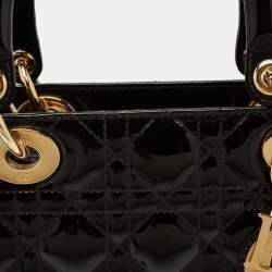 Pre Owned Dior Black Cannage Patent Leather Large Lady Dior Tote