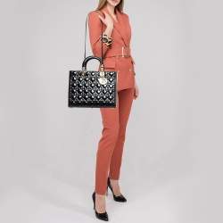 Pre Owned Dior Black Cannage Patent Leather Large Lady Dior Tote