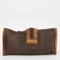 Pre Owned Dior Metallic Bronze Metal Mesh and Lizard Clutch